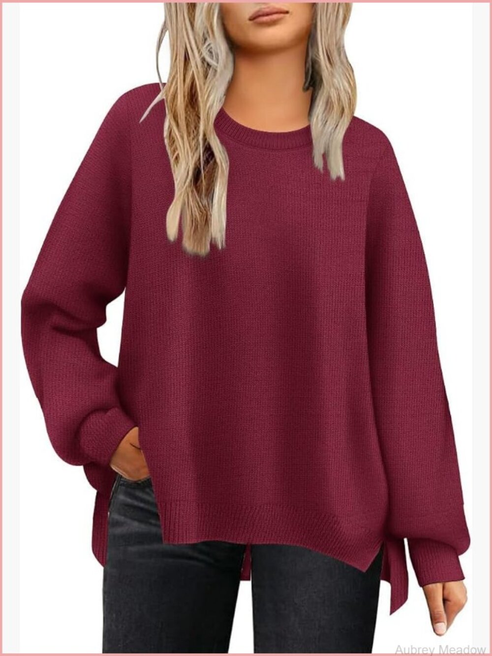 Plus Size Oversized Crewneck Sweater Side Split